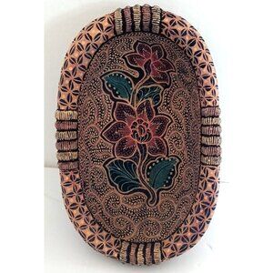 Beautiful Hand Carved Wooden Rustic Bohemian Bowl Flowers RARE Unmarked